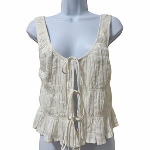 Abercrombie & Fitch Ruched Linen Blend Tie Front Tank Top Size S White Cottage